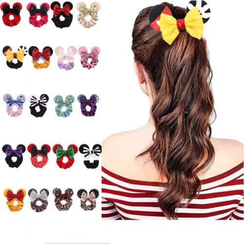 Mickey Mouse Ear Hair band Princess Sequins Hair Bow Velvet Women Scrunchies Hair Bands For Girl Headband Hair Accessories