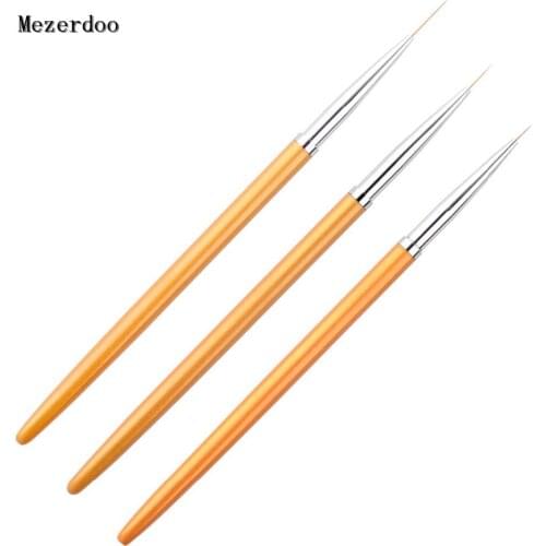 3Pcs/Set Nail Art Lines Painting Pen Brush Set Gel Polish Tips Flower 3D Design Manicure Pedicure Drawing Tool Kit Gold