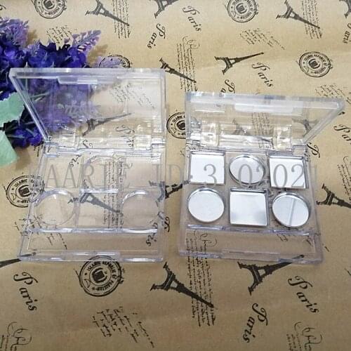 50pcs Three Square Three Round Inner Hole Square Cover All Transparent Plastic Box Empty Eyeshadow pans/Lip Cream Packaging Box