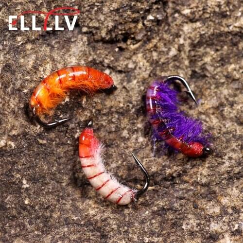 6PCS #10 Cezch Nymphs Trout Fishing Lure Bait Realistic Weighted Scud Bug Worm Fly Purple Orange White
