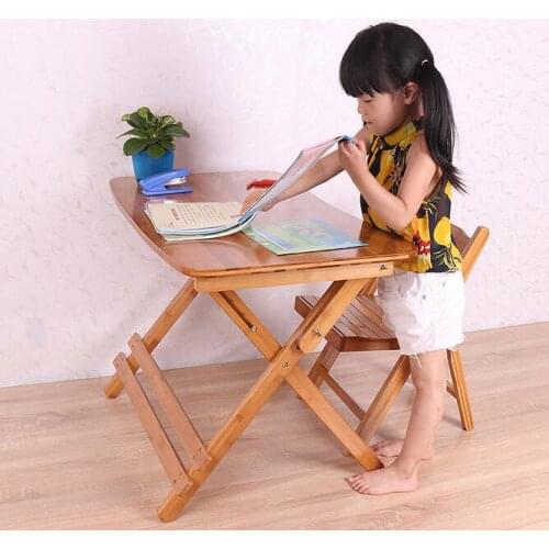 70*41CM Height-Adjustable Children Study Table Folding Bamboo Writing Desk Student Learning Table With Chair