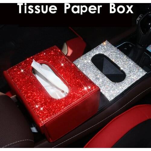 Car Tissue Box Rhinestone Crystal Auto Tissue Holder Block-type Hanging Multi-function Tissue Box Car Styling Diamante Cover