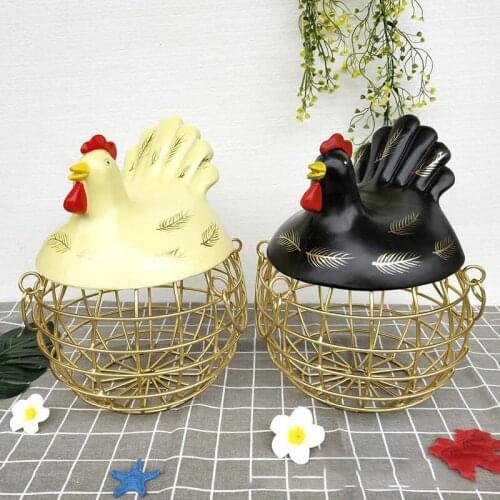 Large Metal Storage Basket with Lid Iron Decoration Egg Cage Bread Fruit Basket Creative Hen Decoration Organizer Kitchen Gift