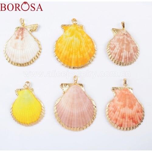 BOROSA 10pcs Rainbow Natural Scallops Pendant Jewelry Making Shell Pendants for Necklace G1696 S1696