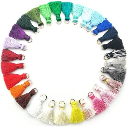 100 Pieces Tiny Tassels Colorful Keychain Tassel Multi-Color Handmade DIY Silky Tassels Soft Mini Tassel with Golden Jump Ring
