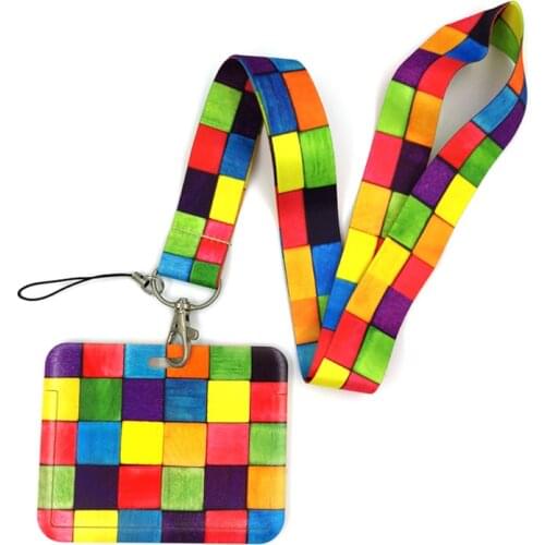 Rainbow lattice Pattern Key lanyard Car KeyChain ID Card Pass Gym Mobile Phone Badge Kids Key Ring Holder Jewelry Decorations