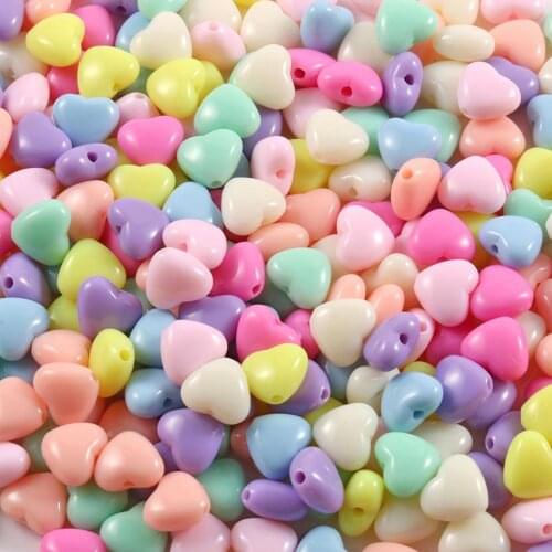 Mixed Candy Color Cream Acrylic Bead Love Heart Shape Loose Beads for Jewelry Making DIY Bracelets Handmade Accessories 100PCS