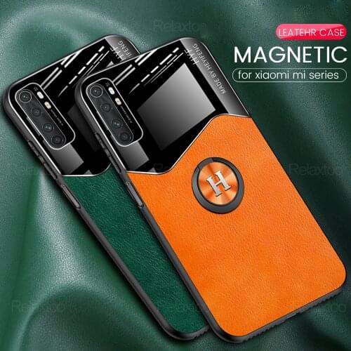 Mi10t case leather texture car magnetic case cover for xiaomi 10 ultra mi 10t note 10 lite light pro metal protective ring coque