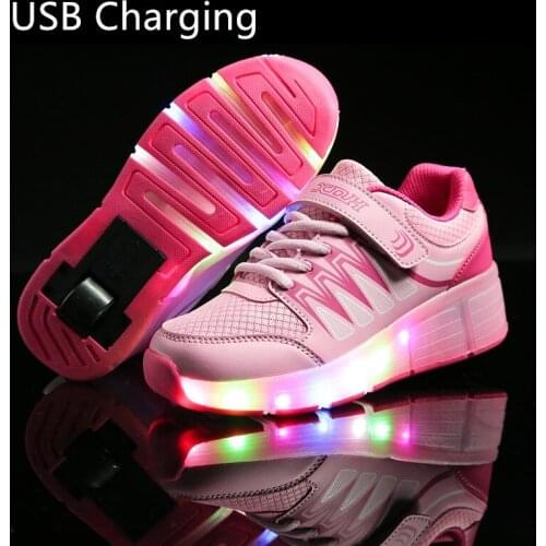 Blue Pink Orange USB Charging Fashion Girls Boys LED Light Roller Skate Shoes For Children Kids Sneakers With Wheels One wheels