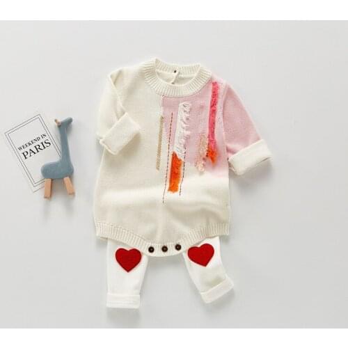Autumn New Baby Bodysuits Knitted Long Sleeved Cotton Tassel Girls Outfit