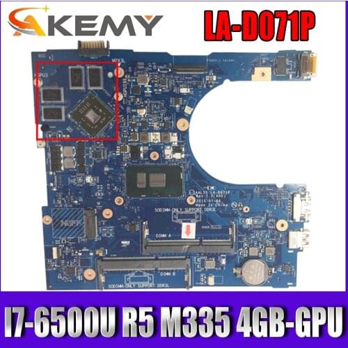 For DELL Inspiron 5459 5759 15 5559 I7-6500U Laptop motherboard W/ I7-6500U R5 M335 4GB-GPU CN-0F1J0W 0YVT1C AAL15 LA-D071P MB