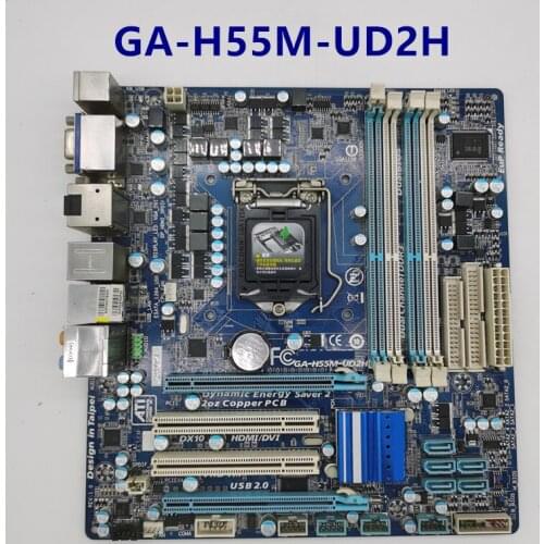 For GIGABYTE GA-H55M-UD2H Desktop Motherboard Socket LGA 1156 DDR3 Intel H55 VGA DVI HDMI Original Used Mainboard