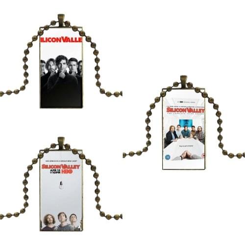 For Women Men Glass Cabochon Jewelry Bronze Color With Long Pendant Choker Rectangle Necklace Tv Series Silicon Valley Poster