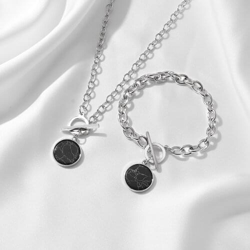 EN Minimalist Casual Neck Chain Necklaces for Women Round Marble Pendants Hiphop Female Fashion Jewelry Necklace