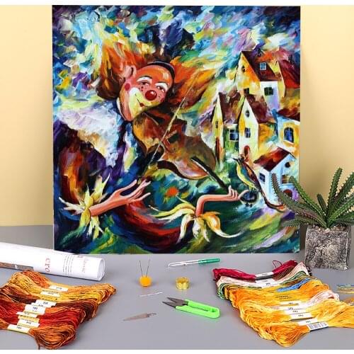 Clown With Violin Printed Water-Soluble Canvas 11CT Cross-Stitch Embroidery Complete Kit DMC Threads Hobby Sewing Different