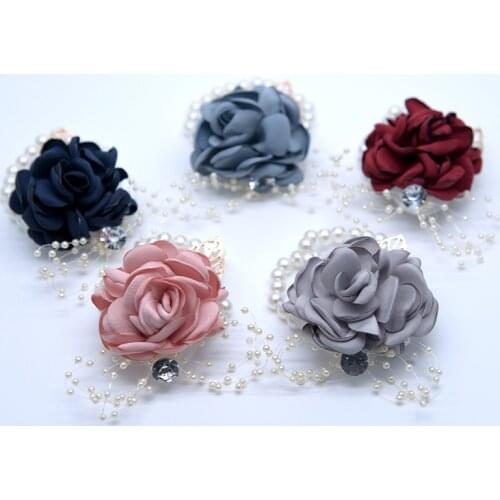 Handmade Wedding Bridesmaid Groomsman Corsage Artificial Flower Silk Rose Man Suit Bracelet Flowers Cloth Decoration