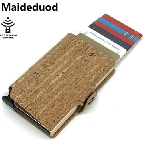 Maideduod Men And Women 2 Metal Credit Card Holder Aluminium RFID Blocking PU Wallet Hasp Metal bag with exotic texture Purse