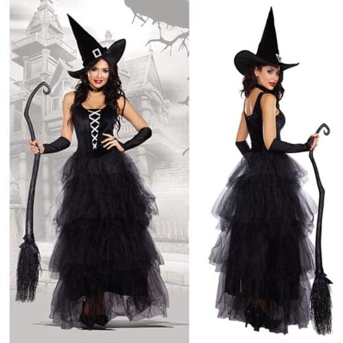 Halloween Witch Costumes for Women Adult Fantasy Black Witch Dress UP Party Dress Carnival Performance Dress