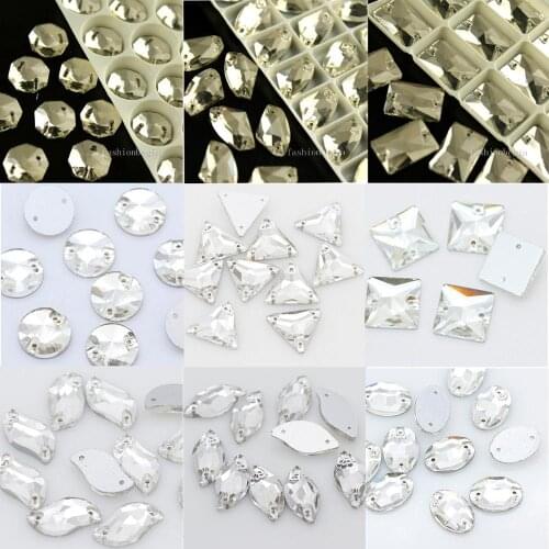 ALL size sew-on 2holes sewing flatback crystal stones Sewing On Clear Rhinestone Decoration Buttons
