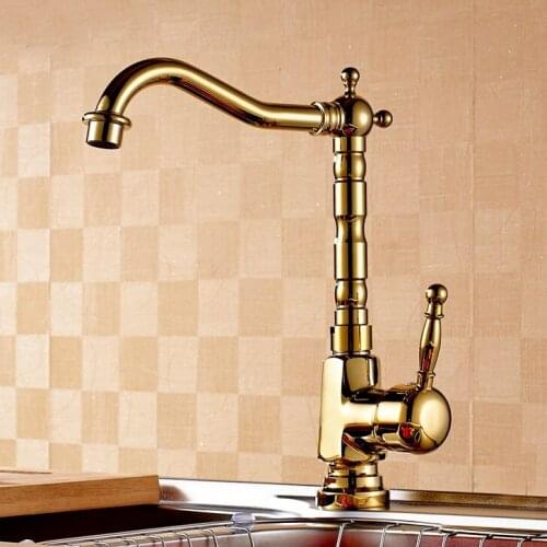 L15969 - Luxury Deck Mounted Gold Color Brass Material Kitchen Sink Faucet