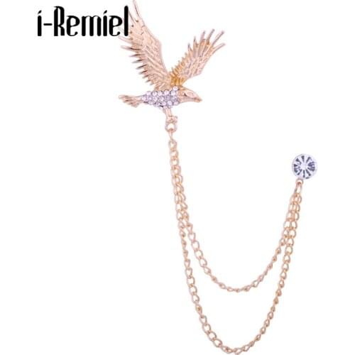 Fashion Vintage Mens Eagle Crystal Bird Brooch Pin Lapel Pins Corsage Tassel Pins and Brooches Badge Jewelry Men Accessories