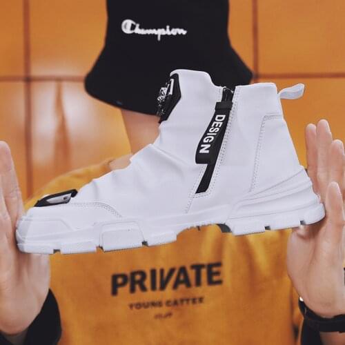 2020 new High Top Mens Vulcanized Shoes Men Leather Casual Shoes Trainers Brand Platform Loafers Sneakers Male Boots Moccasins