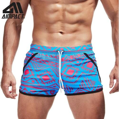AIMPACT Mens Swim Trunks Quick Dry Running Shorts Vintage Sexy Shorts with Lining Linner Fashion New Beach Surf Board Shorts