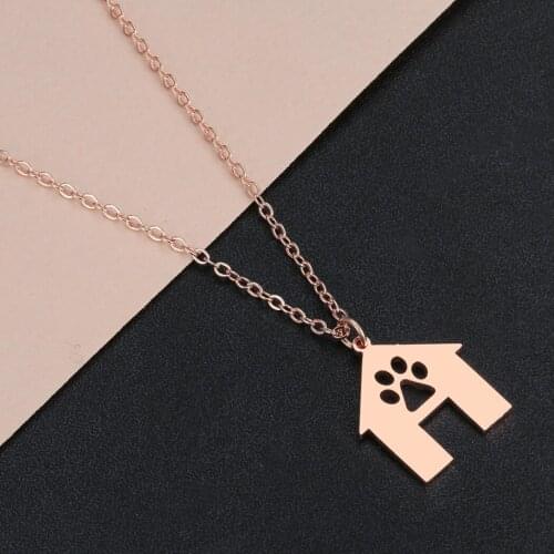 Stainless Steel Dog Footprints Paw House Necklace Baby Kids Jewelry Cute Pet Lover For Women Animal Pendant Necklace Gift