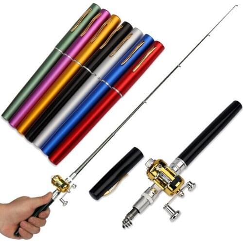 New Portable Pocket Telescopic Mini Fishing Rod Pole Pen Shape Folded Fishing Rod With Reel Wheel For Outdoor River Lake Fishing