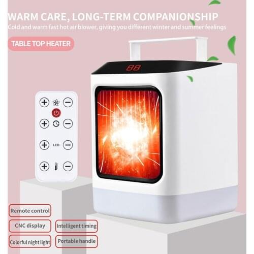 1000W 2-in-1 Cold Warm Dual Mode Digital Display Portable Desktop Heater Mini Heater with Remote Control LED Light Prompt Timing