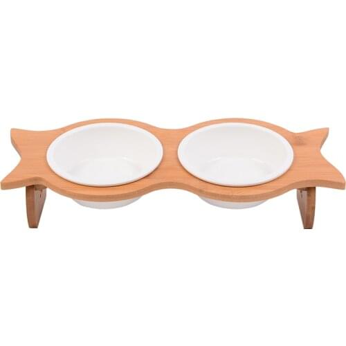 Pet Stainless Steel tableware Pet Feeding and Drinking Bowls with Bamboo Frame Dog Feeders Pet Supplies Cat Dining Table