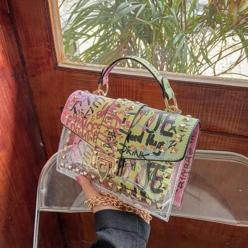 PVC Transparent Jelly Bag 2021 Fashion Graffiti Chain Single Shoulder Messenger Bag Purses and Handbags Tote Bags for Women