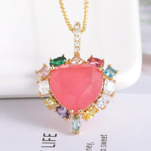 Luxury Big Heart Zircon Elegant Pendant Charm Multicolor Crystal Necklaces For Women Rainbow Stone Wedding Bridal Jewelry Gift