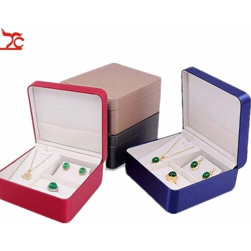 4-color Multifunctional Set Jewelry Box PU Leather Ring Necklace Box Three-piece Holiday Wedding Organizer Display Shadow Box
