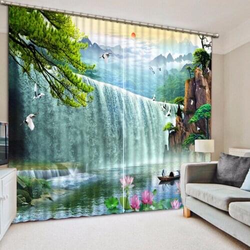 3D Waterfall landscape 2018 Modern Curtains For Living Room Europe Style 100% Blackout Curtains Window