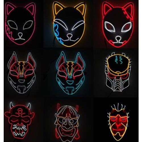 Luminous LED Mask Cosplay Japanese Animated Fox Video Game Movie Alien Characters Party Mask For Halloween Christmas Carnival