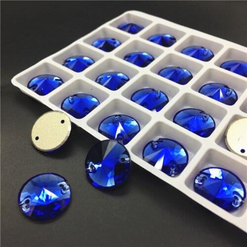 TopStone Sapphire 3200 Rivoli Sew-on Stone Flatback K9 Glass Crystal Round Sew on Rhinestone DIy Dress Clothing