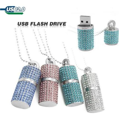 Newest Pendrive Usb Flash Drive U disk Pen drive 32GB 16GB 8GB 4GB Diamond Crystal Necklace Memory stick flash card Girl Gift
