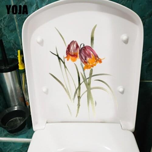 YOJA 16.1X22.1CM Beautiful Floral Watercolor Classic Toilet Seat Stickers Fashion Bedroom Wall Decor T1-1422