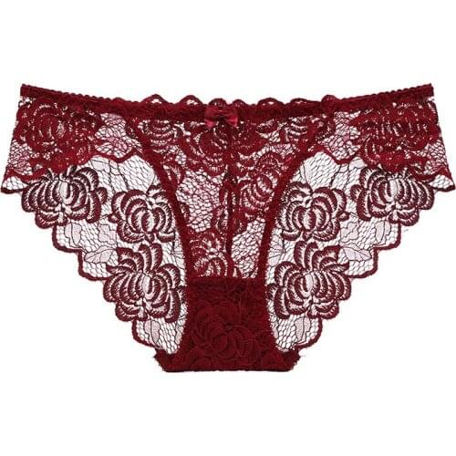 Plus Size Sexy Transparent Lace Womens Panty Mid-Low Rise Breathable Hip Up Briefs Underpants Knickers For Femme