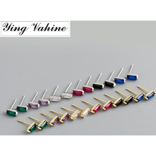 Ying Vahine New Arrival 100% 925 Sterling Silver Small Square Zircon Stud Earrings for Women Jewelry