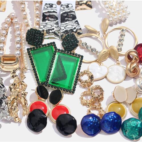 Flatfoosie Shiny Crystal Dangle Earrings For Women Metal Gold Silver Color Drop Earring Fashion Simulated Pearl Korean Jewelry