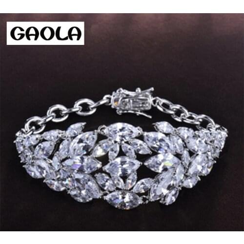 GAOLA New Style Tear Drop Lady Bracelets & Bangles Elaborate Silver Color AAA CZ Bracelet For Lady Hand Chain For Women Hot Sale