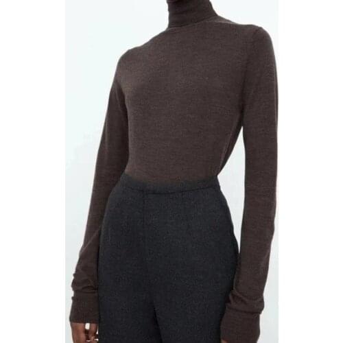 Women Sweater 2020 New Autumn and Winter High Neck Wool Base Sweater Dark Brown Long Sleeve Base Shirt