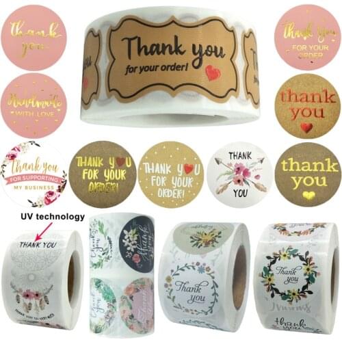 1.5/2 Inch Embossed Thank You for Your Order Small Business Stickers Handmade Seal Label Floral Red Gold UV Craft Concave-convex
