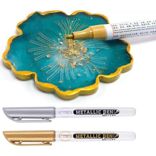 1pc/6Pcs Gold Silver Epoxy Resin Drawing Pen Gold Leafing Point Pen Marker Acrylic Paint Highlights Metallic Permanent Marker