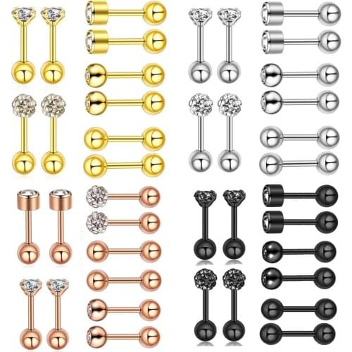 10PCS/Set 18G Helix Piercing Tragus Earring Cartilage Pircing Labret Piercing Stud Lip Ring Set Crystal Labret Ring Jewelry