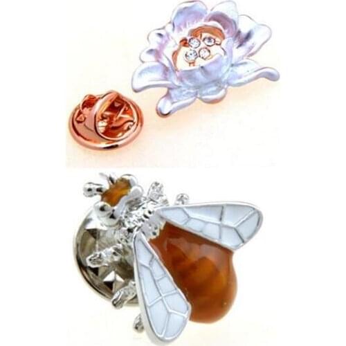10pcs/lot Copper Crystal Lotus Flower/Bee Brooch Pin Enamel Honeybee Flying Bee Lapel Sticker Brooches Fashion Jewelry