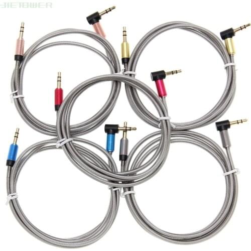 3.5mm Jack Audio Cable Male to Male metal ring Right Angle Elbow 90 degree car Aux Auxiliary Cord for Phone PC wholesale 300pcs