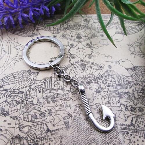 3pcs/Lot Fashion 13*31mm Fish Hook 28mm Keyring Metal Chain Silver Color Men Car Gift Keychain